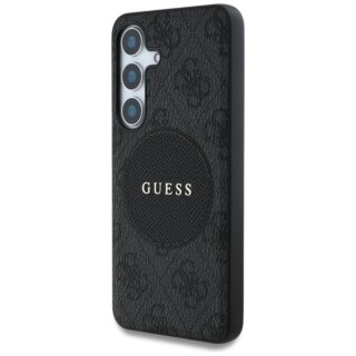 Guess 4G Round Patch Classic Logo MagSafe Samsung Galaxy S25 bőr hátlap tok - fekete