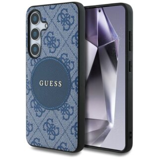 Guess 4G Round Patch Classic Logo MagSafe Samsung Galaxy S25+ Plus bőr hátlap tok - kék