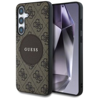 Guess 4G Round Patch Classic Logo MagSafe Samsung Galaxy S25+ Plus bőr hátlap tok - barna