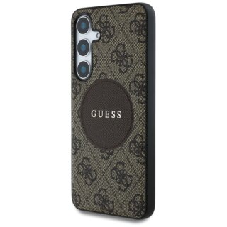 Guess 4G Round Patch Classic Logo MagSafe Samsung Galaxy S25+ Plus bőr hátlap tok - barna