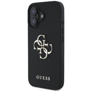 Guess Grained Big 4G Logo Small Classic Logo iPhone 16 bőr hátlap tok - fekete