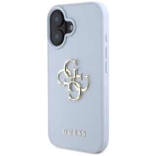 Guess Grained Big 4G Logo Small Classic Logo iPhone 16 bőr hátlap tok - kék