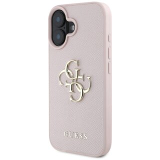 Guess Grained Big 4G Logo Small Classic Logo iPhone 16 bőr hátlap tok - rózsaszín