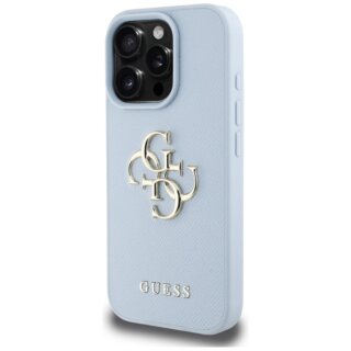 Guess Grained Big 4G Logo Small Classic Logo iPhone 16 Pro bőr hátlap tok - kék