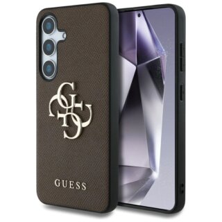 Guess Grained Big 4G Logo Small Classic Logo Samsung Galaxy S25+ Plus bőr hátlap tok - barna