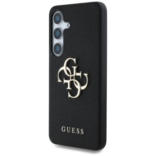 Guess Grained Big 4G Logo Small Classic Logo Samsung Galaxy S25 bőr hátlap tok - fekete