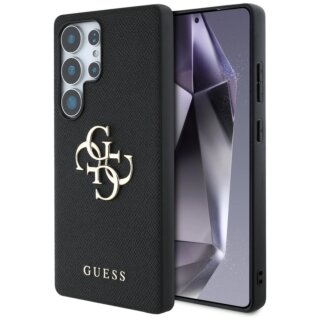 Guess Grained Big 4G Logo Small Classic Logo Samsung Galaxy S25 Ultra bőr hátlap tok - barna