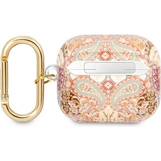Guess GUA3HHFLD Apple AirPods 3 szilikon tok + karabíner - arany/mintás