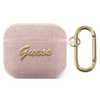 Guess Saffiano Script GUA3SASMP Apple AirPods 3 bőr tok + karabíner - rózsaszín