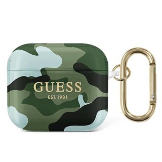 Guess Camo GUA3UCAMA Apple AirPods 3 szilikon tok + karabíner - fekete/zöld