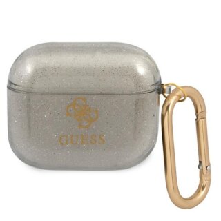 Guess Glitter GUA3UCG4GK Apple AirPods 3 szilikon tok + karabíner - fekete/csillámos