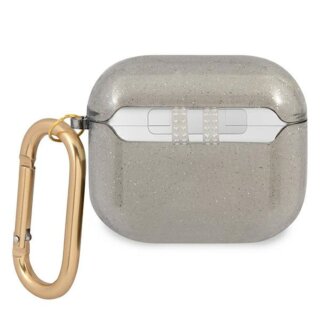 Guess Glitter GUA3UCG4GK Apple AirPods 3 szilikon tok + karabíner - fekete/csillámos