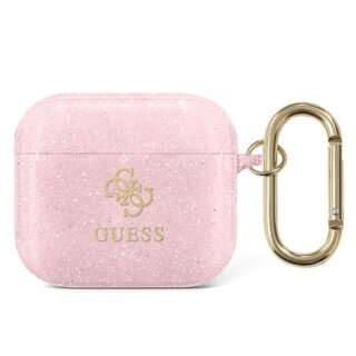 Guess Glitter GUA3UCG4GP Apple AirPods 3 szilikon tok + karabíner - rózsaszín/csillámos
