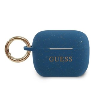 Guess Glitter GUACAPSILGLBL Apple AirPods Pro 1 szilikon tok + karabíner - kék/csillámos