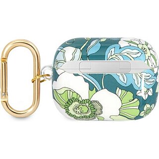 Guess GUAPHHFLN Apple AirPods Pro 1 szilikon tok + karabíner - zöld/virágos