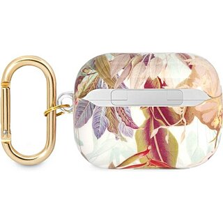 Guess GUAPHHFLU Apple AirPods Pro 1 szilikon tok + karabíner - lila/virágos