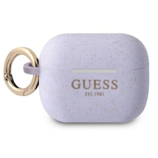 Guess GUAPSGGEU Apple AirPods Pro 1 szilikon tok + karabíner - lila/csillámos
