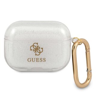 Guess Glitter GUAPUCG4GT Apple AirPods Pro 1 szilikon tok + karabíner - átlátszó/csillámos