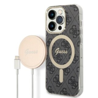 Guess GUBPP14LH4EACSK MagSafe iPhone 14 Pro kemény hátlap tok + MagSafe töltő - fekete