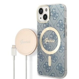 Guess GUBPP14MH4EACSB MagSafe iPhone 14 Plus / 15 Plus kemény hátlap tok + MagSafe töltő - kék