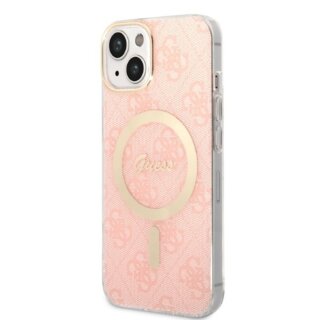 Guess GUBPP14MH4EACSP MagSafe iPhone 14 Plus / 15 Plus kemény hátlap tok + MagSafe töltő - rózsaszín