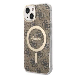 Guess GUBPP14MH4EACSW MagSafe iPhone 14 Plus / 15 Plus kemény hátlap tok + MagSafe töltő - barna