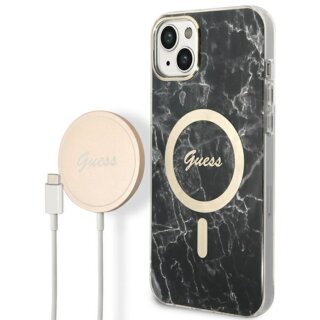 Guess GUBPP14MHMEACSK MagSafe iPhone 14 Plus / 15 Plus kemény hátlap tok + MagSafe töltő - fekete