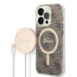 Guess GUBPP14XH4EACSW MagSafe iPhone 14 Pro Max kemény hátlap tok + MagSafe töltő - barna