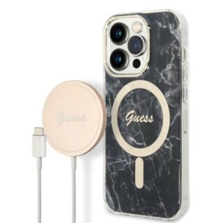 Guess GUBPP14XHMEACSK MagSafe iPhone 14 Pro Max kemény hátlap tok + MagSafe töltő - fekete