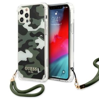 Guess Camo GUHCP12LKSARKA iPhone 12 Pro Max kemény hátlap tok + csuklópánt - fekete/zöld