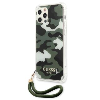 Guess Camo GUHCP12LKSARKA iPhone 12 Pro Max kemény hátlap tok + csuklópánt - fekete/zöld
