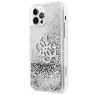 Guess Liquid Glitter GUHCP12LLG4GSI iPhone 12 Pro Max kemény hátlap tok - ezüst/csillámos