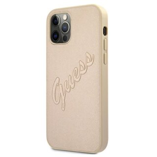 Guess Saffiano Vintage Script GUHCP12LRSAVSLG iPhone 12 Pro Max bőr hátlap tok - arany