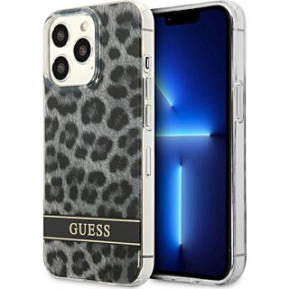 Guess GUHCP13LHSLEOK iPhone 13 Pro kemény hátlap tok - szürke/leopárd mintás