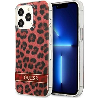 Guess GUHCP13LHSLEOR iPhone 13 Pro kemény hátlap tok - piros/leopárd mintás