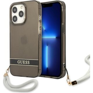 Guess GUHCP13LHTSGSK iPhone 13 Pro kemény hátlap tok + csuklópánt - fekete/átlátszó