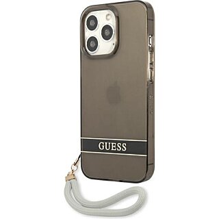 Guess GUHCP13LHTSGSK iPhone 13 Pro kemény hátlap tok + csuklópánt - fekete/átlátszó