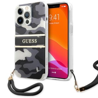 Guess Camo GUHCP13LKCABBK iPhone 13 Pro kemény hátlap tok + csuklópánt - fekete/szürke