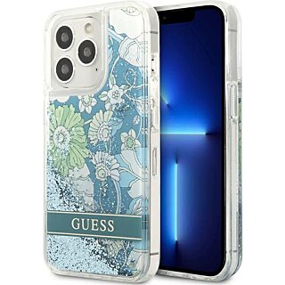 Guess Flower Liquid GUHCP13LLFLSN iPhone 13 Pro szilikon hátlap tok - kék/virágos