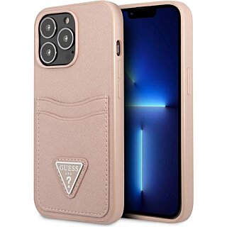 Guess Saffiano Triangle GUHCP13LPSATPP iPhone 13 Pro bőr hátlap tok + kártyatartó - rózsaszín