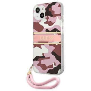 Guess Camo GUHCP13MKCABPI iPhone 13 kemény hátlap tok + csuklópánt - fekete/rózsaszín