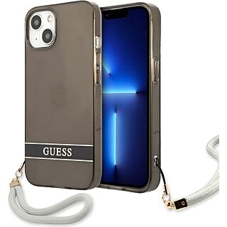 Guess GUHCP13SHTSGSK iPhone 13 mini kemény hátlap tok + csuklópánt - fekete/átlátszó