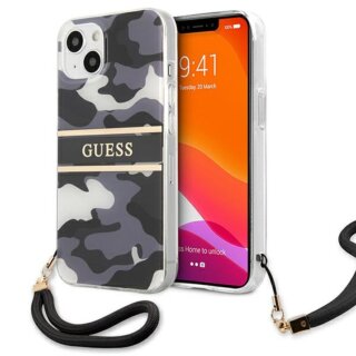 Guess Camo GUHCP13SKCABBK iPhone 13 mini kemény hátlap tok + csuklópánt - fekete/szürke