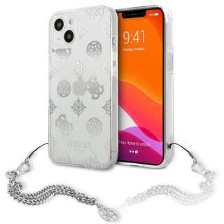 Guess Peony Chain GUHCP13SKSPESI iPhone 13 mini kemény hátlap tok + csuklópánt - átlátszó/mintás