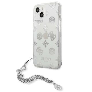 Guess Peony Chain GUHCP13SKSPESI iPhone 13 mini kemény hátlap tok + csuklópánt - átlátszó/mintás