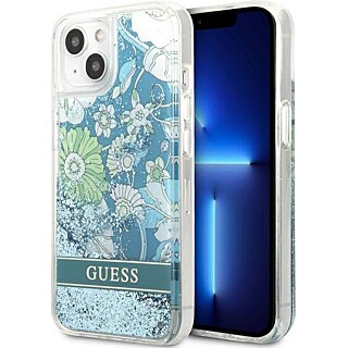 Guess Flower Liquid GUHCP13SLFLSN iPhone 13 mini szilikon hátlap tok - kék/virágos
