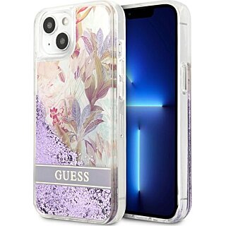 Guess Flower Liquid GUHCP13SLFLSU iPhone 13 mini szilikon hátlap tok - lila/virágos
