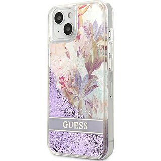 Guess Flower Liquid GUHCP13SLFLSU iPhone 13 mini szilikon hátlap tok - lila/virágos