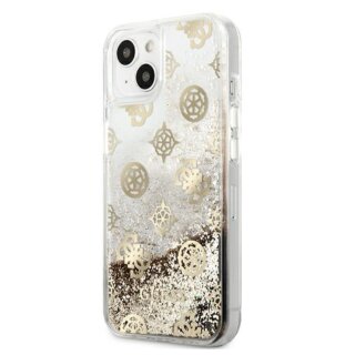 Guess Peony Liquid Glitter GUHCP13SLGPEGO iPhone 13 mini kemény hátlap tok - arany/csillámos