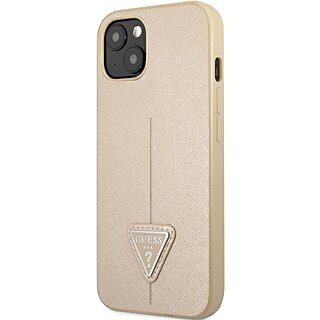 Guess Saffiano Triangle GUHCP13SPSATLE iPhone 13 mini bőr hátlap tok - bézs